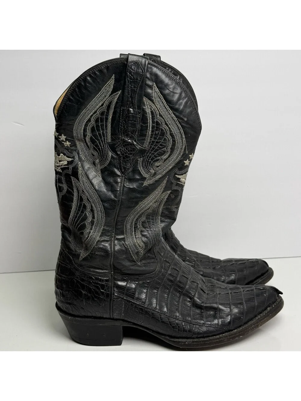 El General Mens 8.5 Black Leather Alligator Rodeo Exotic Western Cowboy Boot Vtg